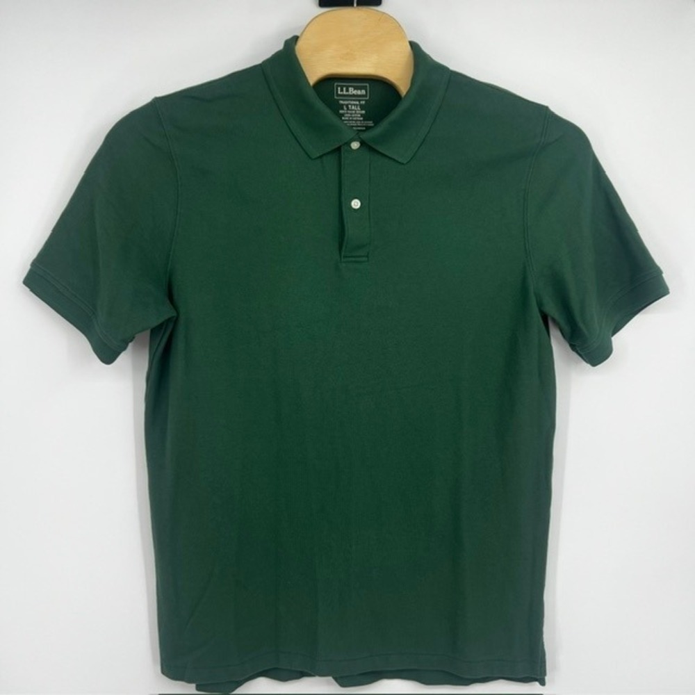 LL Bean Men's Green Traditional Fit Cotton Pique Polo Shirt Size L Tall 300455